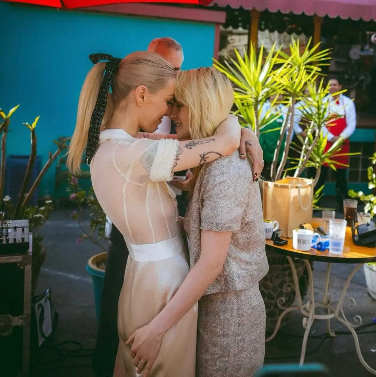 Kristen Stewart and Dylan Meyer
Kristen Stewart (in a grey Chanel-adjacent miniskirt set) and Dylan Meyer (in a sheer off-white minidress with a black bow) at their wedding at Casita Del Campo in Silver Lake, April 2025. The definition of effortless Kristen Stewart and Dylan Meyer
Kristen Stewart (in a grey Chanel-adjacent miniskirt set) and Dylan Meyer (in a sheer off-white minidress with a black bow) at their wedding at Casita Del Campo in Silver Lake, April 2025. The definition of effortless